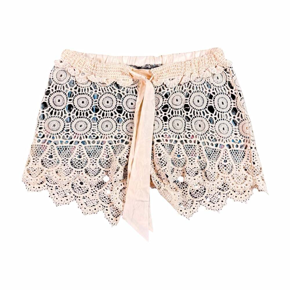 For Cynthia Beachwear Women’s Beige Lace Tie Waist Lined Shorts Size M